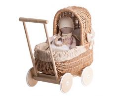 Ein Wagen, ein Bett für Puppen aus Weide, Spielzeug aus Holz, Puppenwagen aus Weide, Korbpuppenwagen, Weidenwagen