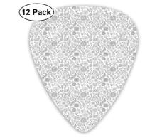 Guitar Picks Doodle Blumen und Paisleys Ethnische Inspirationen Malbuch Umrisse, für Bass Electric Acoustic Guitars-12 Pack