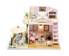 JooDaa Neue DIY Puppenhaus Loft 3D Holz Miniatur Cottage Pink Hand zusammengebaut mit Möbeln Mini Exquisite Wohnung Modell DIY Kit Sutiable Kinder 6 oder höher