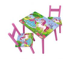 HTI-Line Kindertischgruppe Einhorn Kindermöbel Kinderstuhl Kindersitzgruppe Holzsitzgruppe Kindertisch mit 2 Stühle Sitzgruppe für Kinder Vorschüler Kleinkinder