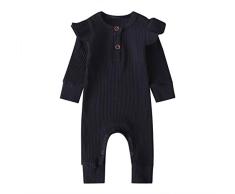 Livoral Neugeborenes Baby Mädchen Langarm einfarbig einteiliges Overall Overall Puppe Kostüm(B-Marine,18-24 Monate)