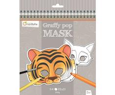 Avenue Mandarine GY023O Malbuch Graffy pop mit vorgestanzten Masken zum Ausmalen, 250g Zeichenpapier gedruckt, 24 Blatt, 12 verschiedene Motive x 2, geeignet für Kinder ab 5 Jahren, 1 Stück, Tiere