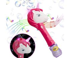 KreativeKraft Seifenblasen Kinder, Einhorn Seifenblasenpistole mit LED Licht und Sound, Bubble Pistole Gartenspiele für Kinder, Outdoor Spielzeug für Kindergeburtstag, Geschenke für Kinder
