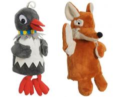 Unser Sandmännchen 519541 Sandman Plüschtier, Set, Handspielpuppe, Herr Fuchs, Frau Elster, grau/rot/braun