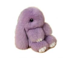 URSFUR Süße Fell Kaninchen aus Kanin Fell Kuscheltier Tasche Anhänger Handtasche Schnalle Schlüsselanhänger -lila