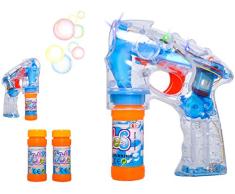 ISO TRADE Seifenblasenpistole LED-Lichtpistole incl. 2x50ml Seifenblasen Flüssigkeit Ohne Batterien Bubble Gun 8676