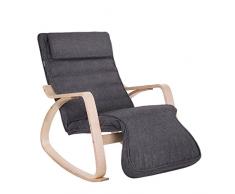 SONGMICS Schaukelstuhl, Schwingsessel mit 5-Fach verstellbarer Fußstütze, Relaxstuhl, Belastbarkeit 150 kg, Gestell aus Birkenholz, Bezug aus Leinenimitat, dunkelgrau LYY42GYZ