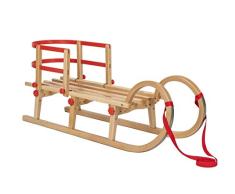Impag® Klappschlitten Hörnerschlitten TATRY | 115 cm lang | flach klappbar | stabiles Buchenholz | belastbar bis 110 kg | Zuggurt und Sicherheits-Lehne | TÜV geprüft