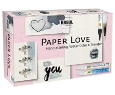 Kreul 49933 - Paper Love, Kreativ Set für alle Papierliebhaber, Masking Marker fine, Aqua Paint Marker schwarz, Transfer Marker edge, Wassertankpinsel, Motivbogen und Block 10 Blatt DIN A6