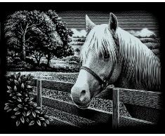 MAMMUT 137007 - Kratzbild, Motiv Pferd, silber, glänzend, quer, Komplettset mit Kratzmesser und Übungsblatt, Scraper, Scratch, Kritzel, Kratzset für Kinder ab 8 Jahre