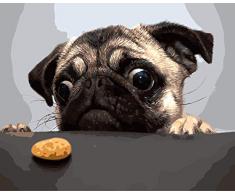 WOWDECOR DIY Malen nach Zahlen für Erwachsene Kinder Mädchen, Hund Hungrig Schön Plätzchen 40x50cm Vorgedruckt Leinwand-Ölgemälde (mit Rahmen)