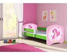 Clamaro Fantasia Grün Motiv Kinderbett Komplett Set 140 x 70 cm inkl. Matratze und Lattenrost, Kantenschutzleisten umlaufend, extra Rausfallschutz Seitenteil (verstellbar), Seitenteile: Grün, Design: 07 Pinke Fee