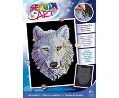 MAMMUT 8041932 Sequin Art Paillettenbild Schneewolf, Steckbild Kreativset, Bastelset mit Styropor Rahmen, samtige Bildvorlage, Pailletten, Steckstiften, Anleitung, für Kinder ab 8 Jahre