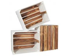 CHICCIE 3 Set Holzkiste Grete Geflammt Weiß - Langes Regal Obstkiste Dekokiste Weinkiste Ablage 50x40x30cm Gehobelt