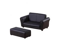 HOMCOM Kindersessel mit Fußhocker, Kindercouch mit Hocker, Kindersofa, Sofa Sessel, Schwarz