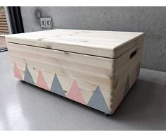Holz Spielzeugkiste Rosa/Grau - Rollen Triangel skandinavisch mit Deckel - Groß