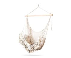 Holifine Damay Hängesessel Hängestuhl Hängeschaukel XL Schaukelstuhl Makramee-Stil, 90 x 120 cm, bis 150 kg belastbar,beige, Indoor Outdoor Garten