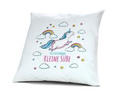 Kopfkissen mit Namen Kleine Süße - Motiv Sei ein Einhorn, 40 cm, 100% Baumwolle, Kuschelkissen, Liebeskissen, Namenskissen, Geschenkidee