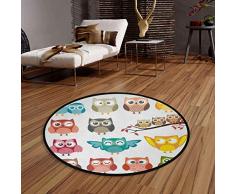 Vipsa Runde Teppiche Eulenmotiv, 90 cm, rechteckig, Polyester, rutschfest, für Wohnzimmer, Esszimmer, Schlafzimmer, Küche
