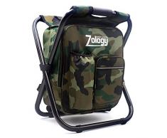 Zology Sitzrucksack Klapp Campingstuhl Hocker Rucksack mit Kühler Isolierte Picknick Tasche, Camouflage Portable Wandern Sitz Tisch Tasche für Outdoor Indoor Fishing Travel Beach BBQ