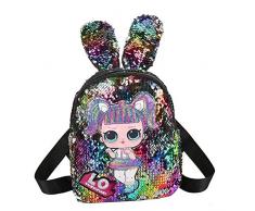 LO Pailletten Rucksack mit Induktion lumineszenz Funktion Puppe Muster Schultasche mit Verstellbarer Schultergurt Mini Geburtstagsgeschenk für Mädchen Kinder,Color
