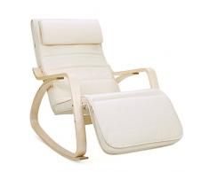 SONGMICS Schaukelstuhl Relaxstuhl Birkenholz 5-Fach verstellbares Fußteil Belastbarkeit 150 kg beige LYY10M