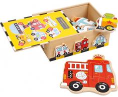 small foot 1591 Puzzle-Box „Fahrzeuge“ aus Holz, schult die Feinmotorik sowie Farb- und Formerkennung, ab 2 Jahren