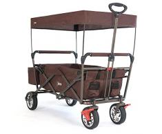 Fuxtec Faltbarer Bollerwagen FX-CT500 braun klappbar mit Dach, Vorderrad-Bremse, Vollgummi-Reifen, Hecktasche, für Kinder geeignet - Das Original mit GS-Prüfsiegel geprüfte Qualität !