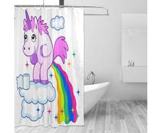 Wamika Badezimmer-Duschvorhang mit lächelndem Einhorn, Regenbogen-Design, strapazierfähiger Stoff, schimmelresistent, wasserdicht, mit 12 Haken, 183,0 cm x 183,0 cm