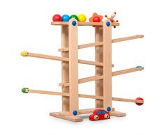 Coemo Kugelbahn Holz 7 Mobile Teile Murmelbahn ab 1 Jahr Motorikspielzeug