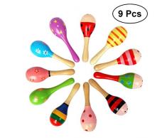 TOYMYTOY 9 Stücke Holz Maracas Rassel Shakers Musikinstrumente Spielzeug für Baby Kinder (Zufallsmuster)