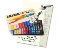 JAXON by Honsell - 47412 - Ölpastellkreide 12er Set + Qualitäts-Skizzenblock A4