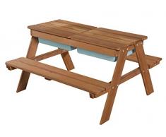 roba Kindersitzgarnitur Outdoor + mit Spielwannen, wetterfeste Massivholz Sitzgarnitur & Matschtisch für drinnen und draußen, Tisch mit abnehmbarer Tischplatte und 2 Kunststoff-Wannen