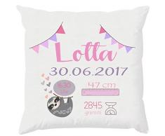 EZYshirt® Personalisiertes Faultier Kissen als Glückwunsch zur Geburt | Geschenke zur Geburt | Babygeschenk für Jungen und Mädchen Kissen | Mit und ohne Füllung