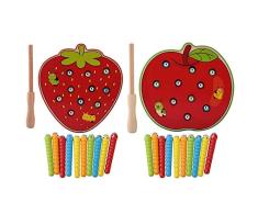 Zerodis Angelspiel Fangwürmer Spiel Kinder pädagogische Intelligenz Entwicklung Spielzeug magnetische Holz Puzzle Bunte Früchte Holzspielzeug Puzzle Blöcke für Kinder Geschenke(Apfel)