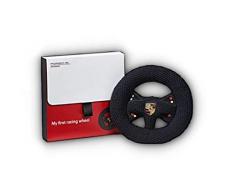 Porsche Stricklenkrad mit Rassel Schwarz Motorsport für Kinder zum Spielen | NUR Hier + Extra Schlüsselring Mit Schraubverschlusss | Set