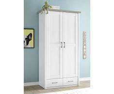 Stella Trading Luca Kleiderschrank 2-trg, Pinie Weiß/Trüffel, B/H/T: ca. 106/201 / 55 cm