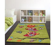 Paco Home Kinder Teppich Niedliche Eulen Grün Creme Rot Blau Orange, Grösse:140x200 cm