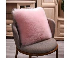 KAIHONG Zierkissenbezüge Deko Kissen Schaffell Lammfell Kunstfell (45x45cm) Langhaar Zierkissen Kissenbezug Fellimitat Sofakissen Cuddly Kissen (Rosa, 45 x 45 cm)