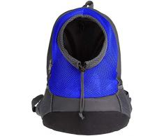 W.KING Pet Carrier Rucksack Hund Katze Vorder Packung Kopf Out Doppel Schultergurt Haustier Front-Gepäckträger/Rückentrage für Reisen, Wandern, Fahrrad,Blau,L