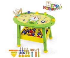 Arkmiido Kinder Werkbank Holzbär Meisterwerkstatt | Preisgekröntes Kinderspielzeug aus Holz mit Werkzeugbank und kreativem Baukasten aus Massivholz mit Werkzeugbaukasten