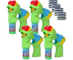 TE-Trend 4 Stück Frosch Frog Seifenblasenpistole Set Seifenblasenmaschine Bubble Gun LED Sound Kinder Seifenblasen Pistole Mehrfarbig