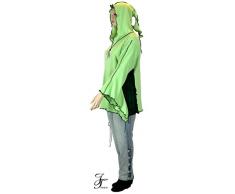 JT Fashion Jelle Töverie L XL XXL Plussize Khaki hell grün Kuschel Tunika Mittelalter Schnürung Trompetenärmel Fee Elfe Zipfel Kringel Kapuze Kräuselsaum Flausch Fleece 00579