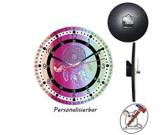 Lernuhr mit Traumfänger Motiv mit Name lautlos/Lernuhr für Kinder mit Name/Wanduhr/Kinderuhr/Catch me/Traumfänger/Schriftwahl für Name