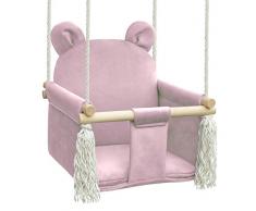 NATILU Babyschaukel Kinderschaukel Hängesessel Kinder Holz Indoor Schaukel Bear Pink Velvet
