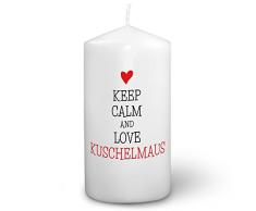 Kerze mit Namen Kuschelmaus - Fotokerze mit Design Keep Calm - romantische Wachskerze, Taufkerze, Hochzeitskerze, Stumpenkerze
