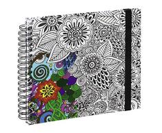 Hama Spiral-Buch Colorare, Buch mit 50 weißen Seiten und Spiralbindung, mit Blumen-Design zum Ausmalen, Format 28x24cm, Fotobuch/Malbuch für Erwachsene, schwarz-weiß