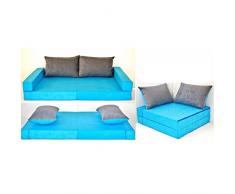 KK B1 blau-grau Kindersofa Kindermatratze Sitzkissen Spielsofa Minicouch Set + 2 Kissen (KK B1 (blau-grau))