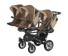 Kinderwagen für Drillinge Säugling und ältere Zwillinge 1 Gondel 3 Sportsitze Trippy Kinderwagen 2in1 schwarzer Rahmen (braun beige 02)