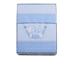 PEKITAS 3-teiliges Bettwäsche-Set für Kinderwagen/Kinderwagen, 40 x 80 cm, 100% Baumwolle, in Geschenkverpackung (Kissenbezug + Bettlaken + Spannbettlaken mit Gummiband) Teddy Blau